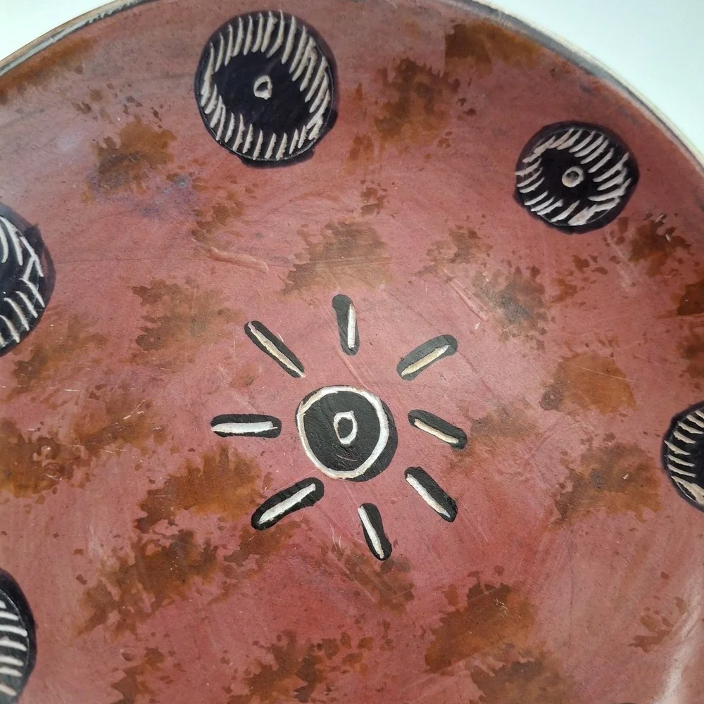 Vintage Southwest Redware Pottery Plate Hand Etched Sun Sgraffito 6
